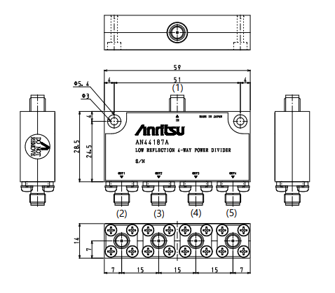 AN44187A低反射4分頻功分器Anritsu 尺寸圖